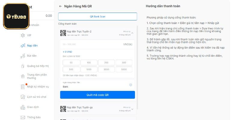Hướng dẫn nạp tiền Yeu88 với 6 cách đơn giản