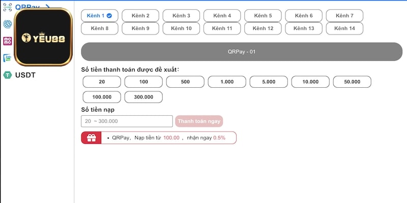 Yeu88 cung cấp nhiều phương thức thanh toán khác nhau